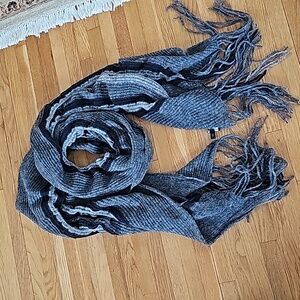 Worn once Eileen Fisher wool ruched grey / black strip scarf / wrap